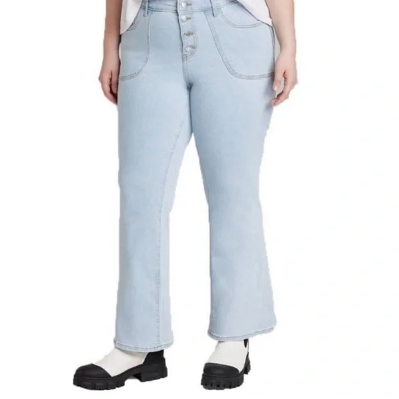 Wild Fable Light Wash Button Fly Flare Stretch Jeans Women’s 16/33 - Picture 2 of 5